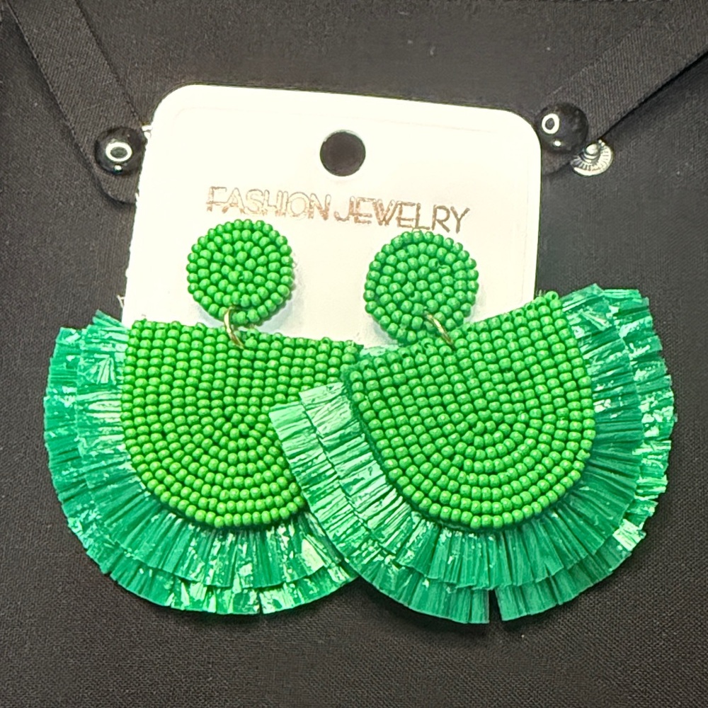 Green Beaded Statement Earrings